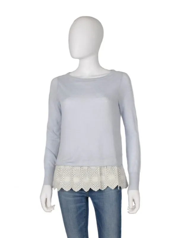 Pulover Mint Velvet EU 34 | Bleu, Lung, Mânecă lungă, Regular fit, Dantelă, Bumbac