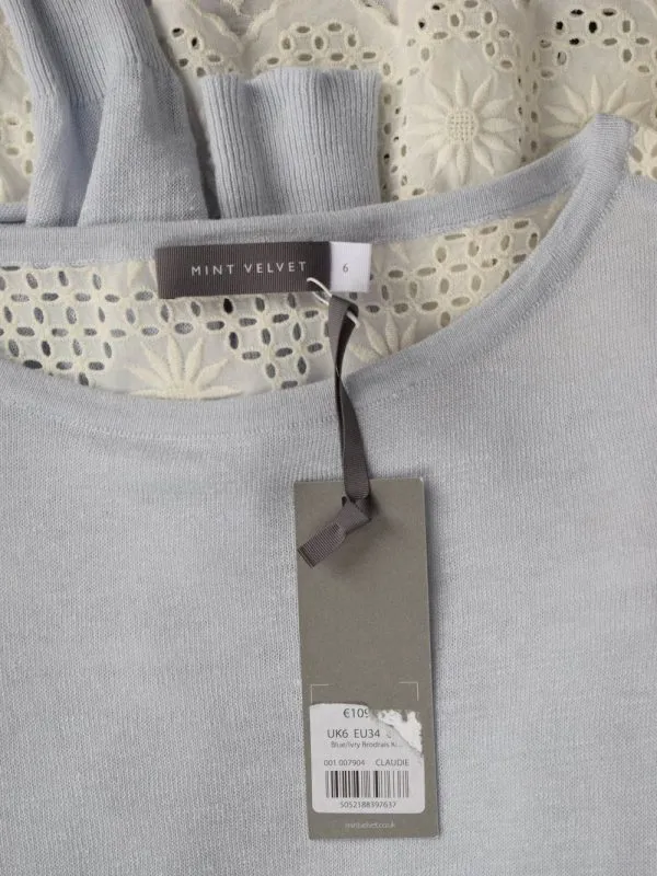 Pulover Mint Velvet EU 34 | Bleu, Lung, Mânecă lungă, Regular fit, Dantelă, Bumbac - Image 4