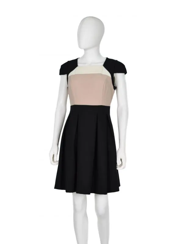 Rochie office Dorothy Perkins EU 38 | Negru, Midi, Fără mâneci, Abstract & Color Block, Volane, Poliester