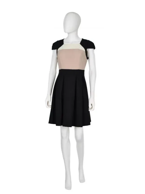 Rochie office Dorothy Perkins EU 38 | Negru, Midi, Fără mâneci, Abstract & Color Block, Volane, Poliester - Image 3