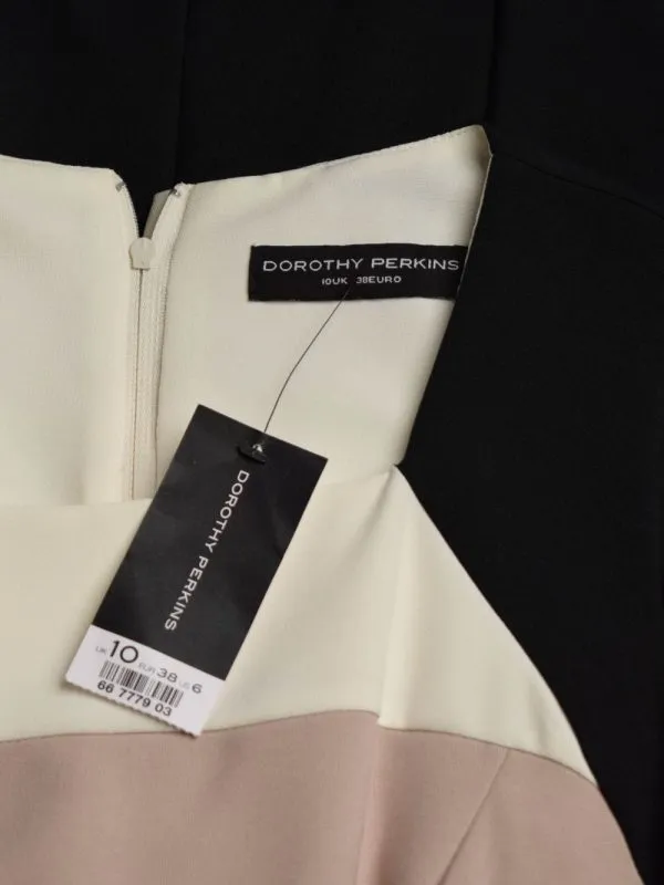 Rochie office Dorothy Perkins EU 38 | Negru, Midi, Fără mâneci, Abstract & Color Block, Volane, Poliester - Image 4