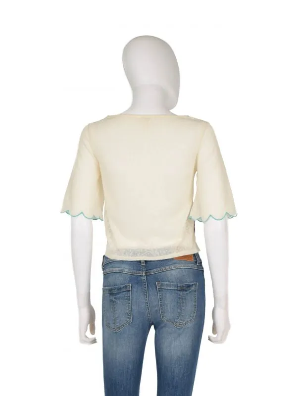 Top cropped Springfield XS | Alb, Cropped (Scurt), Mânecă scurtă, Broderie, Poliester - Image 2