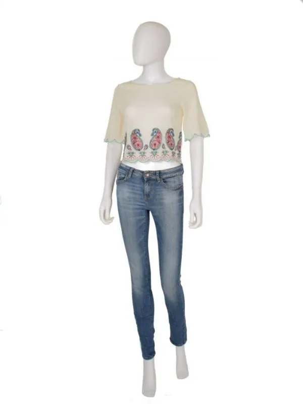 Top cropped Springfield XS | Alb, Cropped (Scurt), Mânecă scurtă, Broderie, Poliester - Image 3