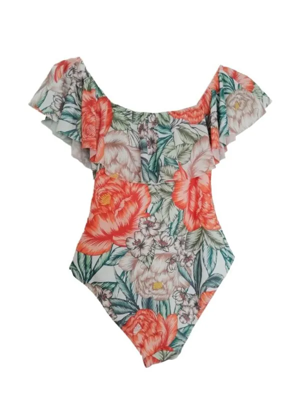Costum de baie întreg H&M EU 38 | Multicolor, Floral & Tropical, Volane, Poliester