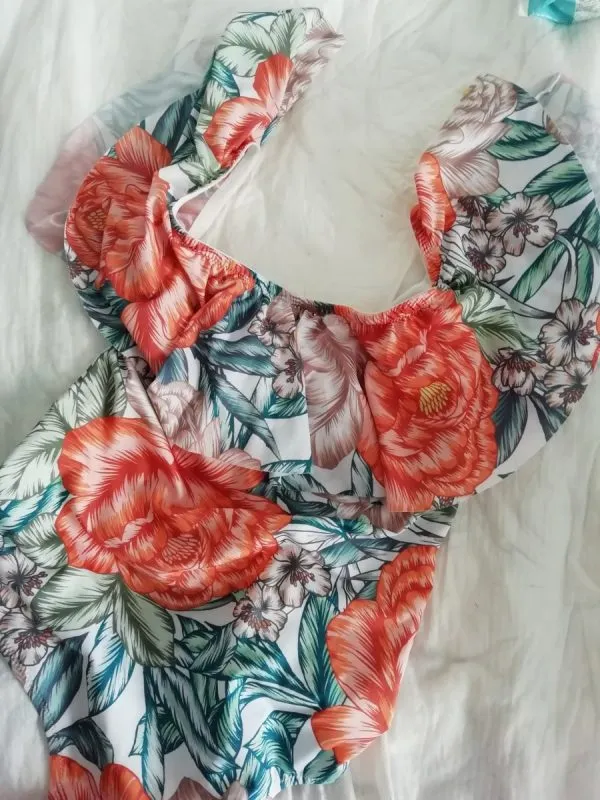 Costum de baie întreg H&M EU 38 | Multicolor, Floral & Tropical, Volane, Poliester - Image 4