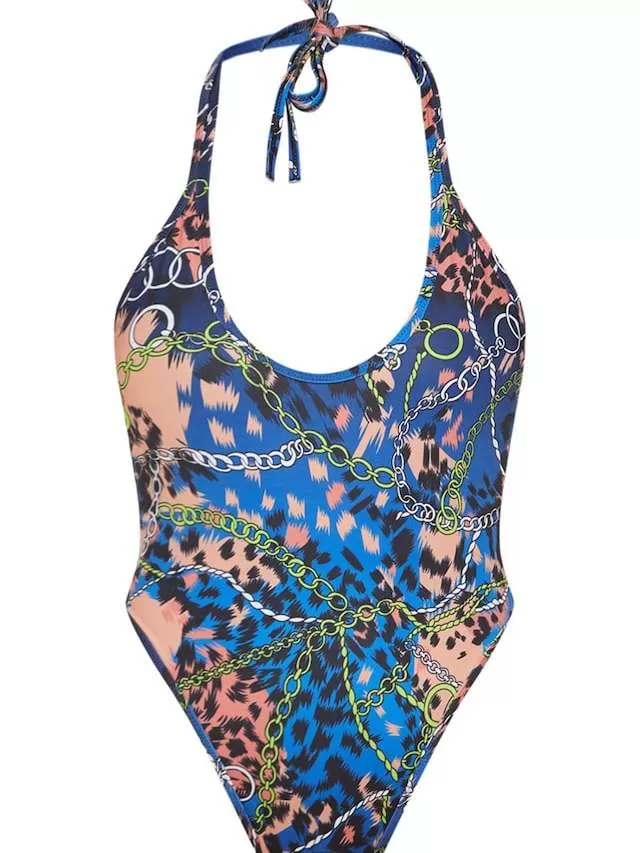 Costum de baie întreg PrettyLittleThing EU 38 | Albastru, Floral & Tropical