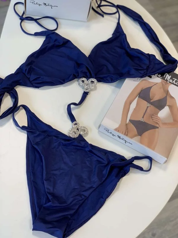 Set bikini PHILIPPE MATIGNON M | Albastru, Pietre decorative, Poliamidă - Image 2