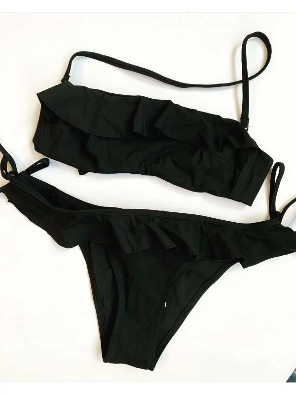 Set bikini GOLDEN POINT XS | Negru, Volane, Poliamidă - Image 3