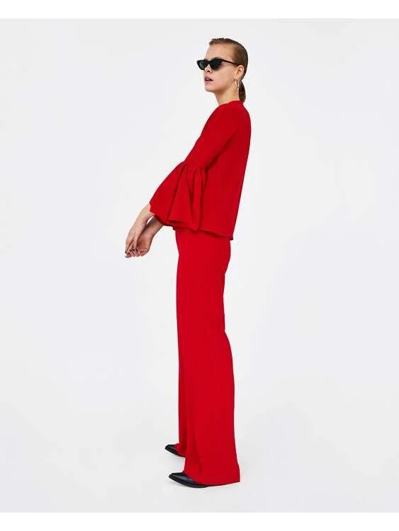 Pantaloni Zara L | Roșu, Lungi - Image 5