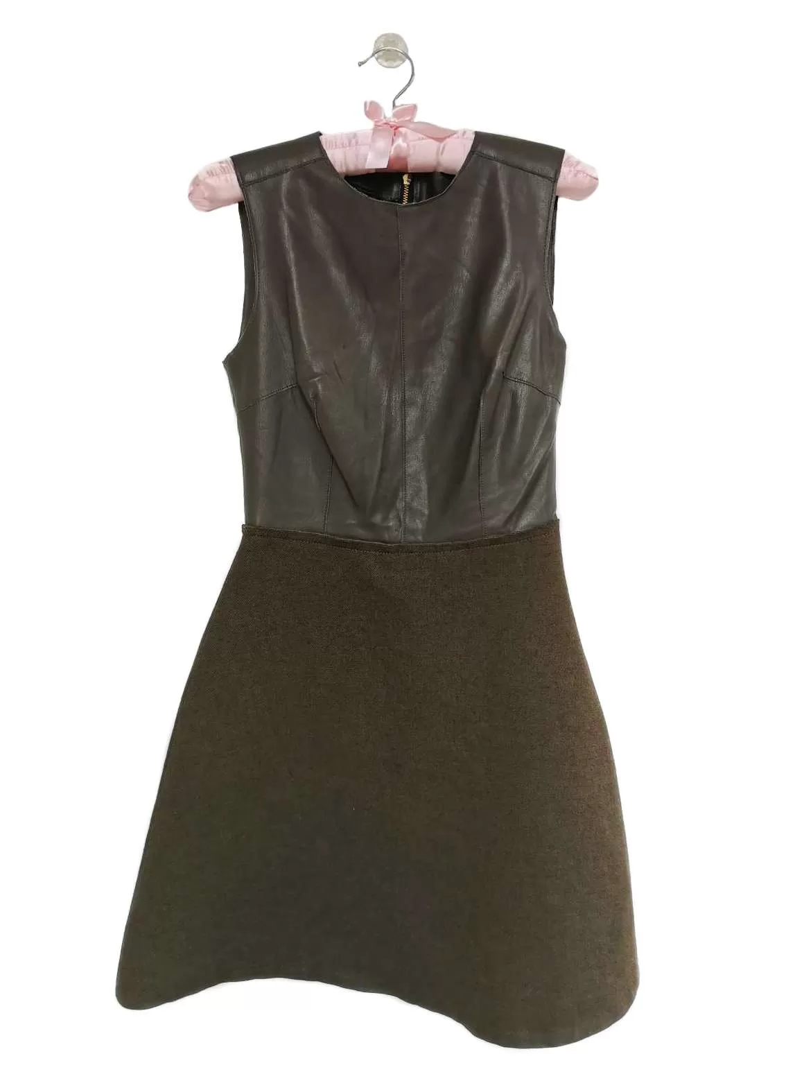 Rochie office Zara XS | Verde, Midi, Piele ecologică