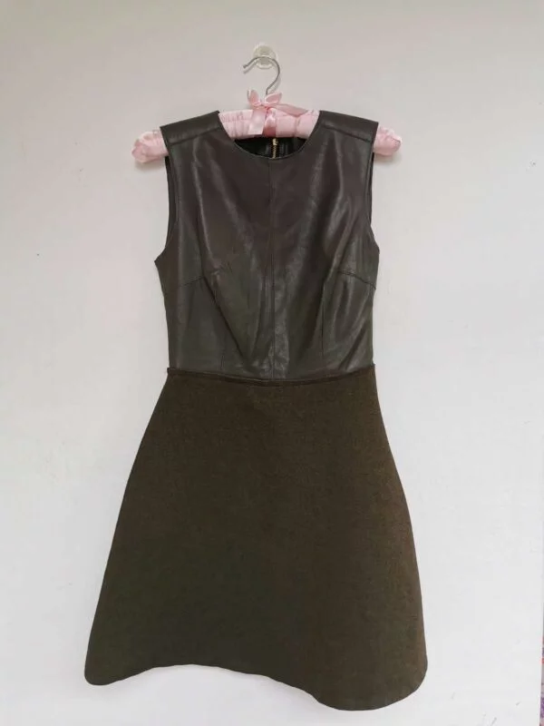 Rochie office Zara XS | Verde, Midi, Piele ecologică - Image 5