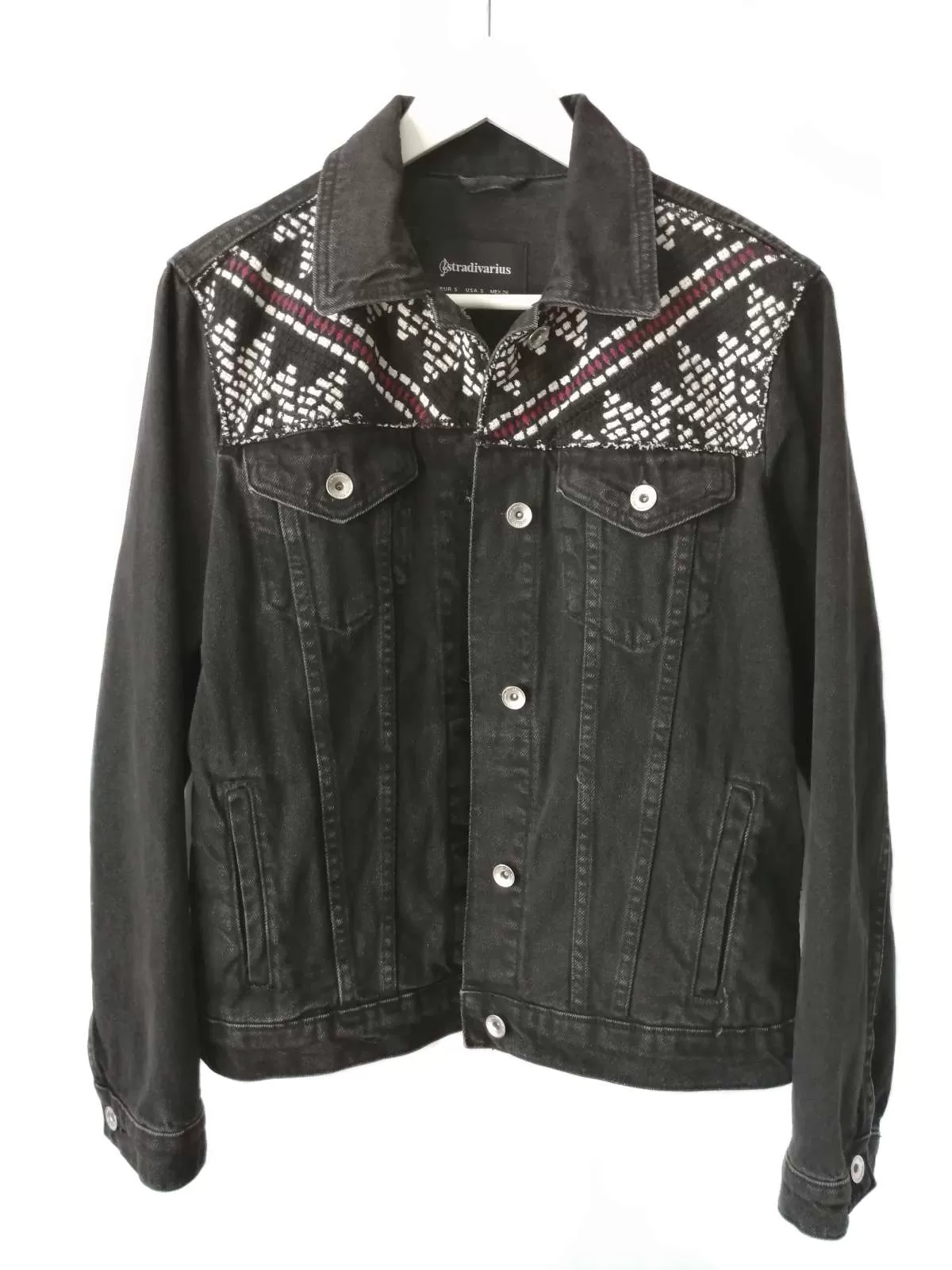 Geacă din denim Stradivarius S | Negru, Fără glugă, Denim