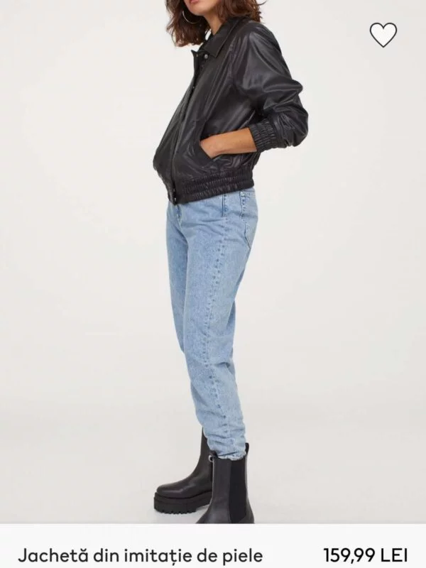Geacă din piele H&M XS | Negru, Fără glugă, Poliester - Image 7