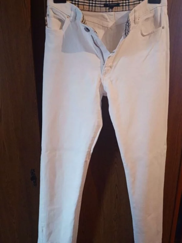 Pantaloni Burberry L | Alb, Lungi, Bumbac - Image 5