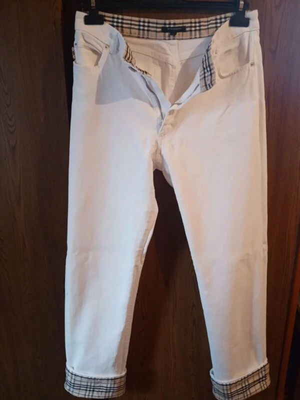 Pantaloni Burberry L | Alb, Lungi, Bumbac - Image 8