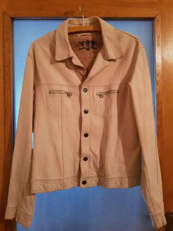Geacă din piele Guess M | Crem, Fără glugă, Piele naturală - Image 5