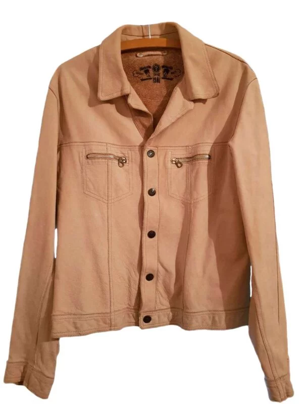 Geacă din piele Guess M | Crem, Fără glugă, Piele naturală