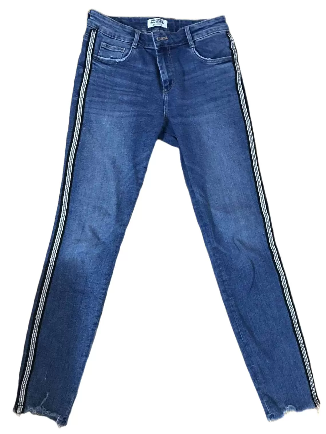 Blugi Zara S | Albastru, Lungi, Denim