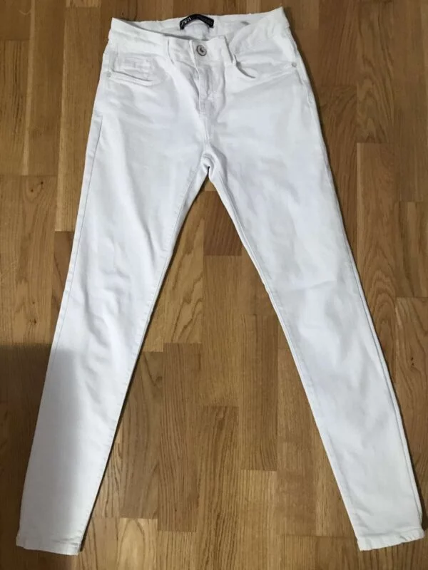 Blugi Zara S | Alb, Lungi, Denim - Image 3
