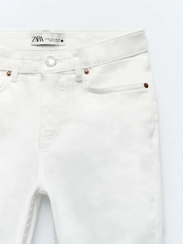 Blugi Zara S | Alb, Lungi, Denim - Image 5