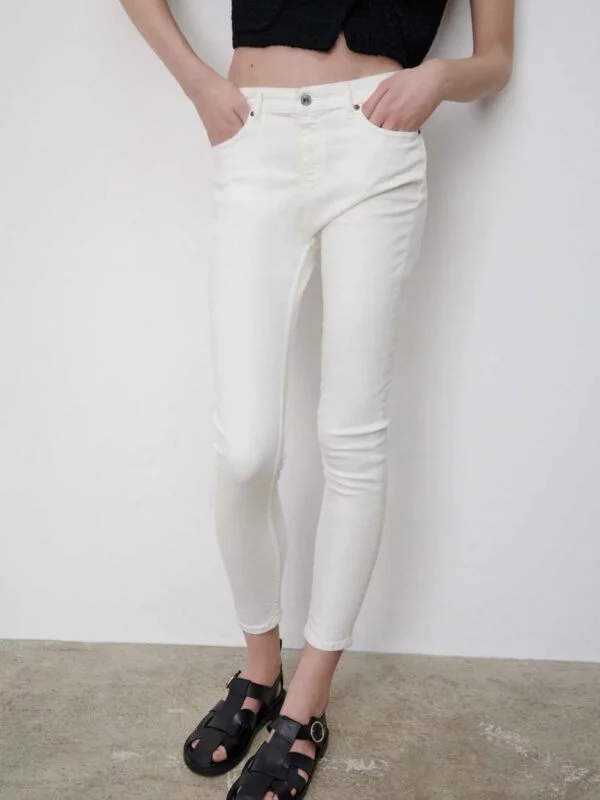 Blugi Zara S | Alb, Lungi, Denim - Image 6