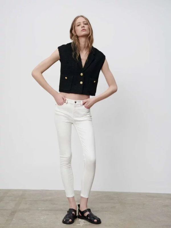 Blugi Zara S | Alb, Lungi, Denim - Image 7