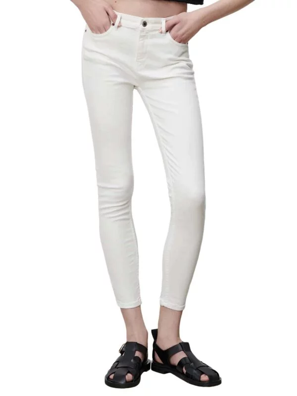 Blugi Zara S | Alb, Lungi, Denim