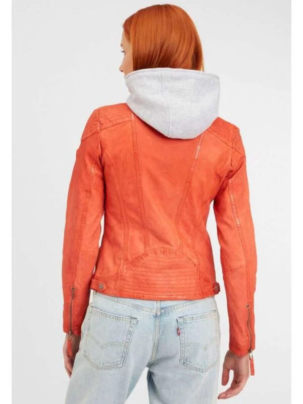 Geacă din piele GIPSY L | Portocaliu, Cu glugă, Piele naturală - Image 6
