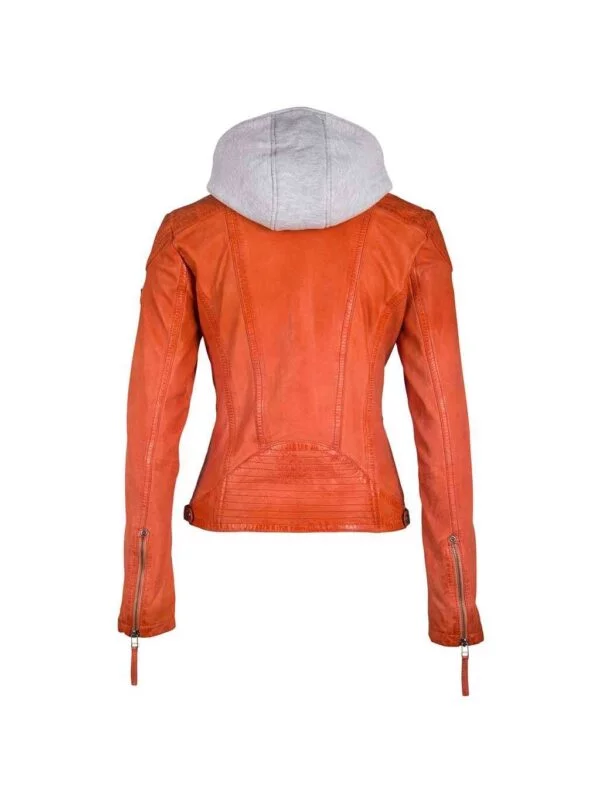 Geacă din piele GIPSY L | Portocaliu, Cu glugă, Piele naturală - Image 2