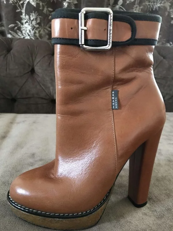 Ghete Armani Jeans EU 37 | Maro, Piele naturală - Image 4