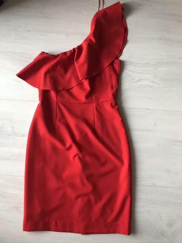 Rochie de seară HOUSE S | Roșu, Mini, Cu umerii goi, Peplum - Image 2