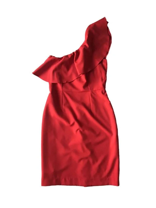 Rochie de seară HOUSE S | Roșu, Mini, Cu umerii goi, Peplum