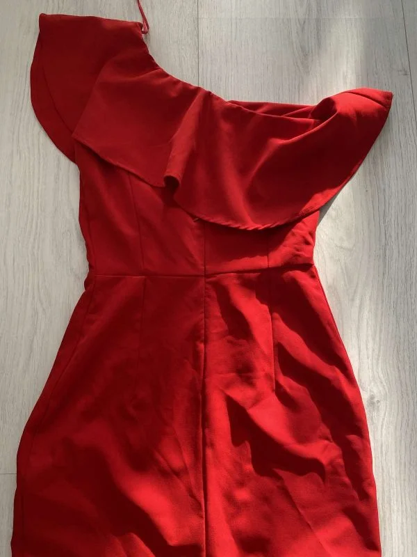 Rochie de seară HOUSE S | Roșu, Mini, Cu umerii goi, Peplum - Image 3