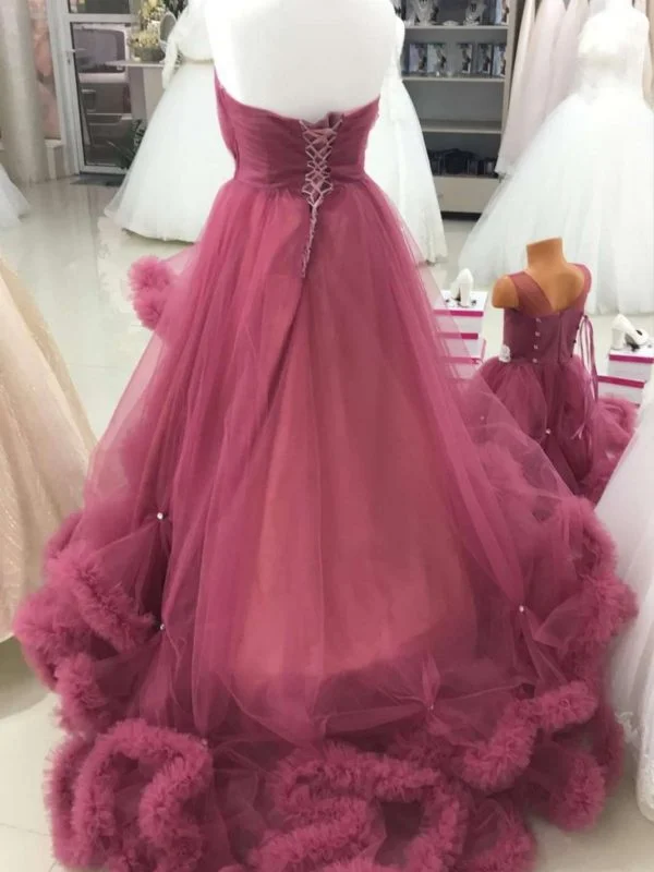 Rochie de seară S | Roz, Maxi, Cu umerii goi, Volane - Image 3