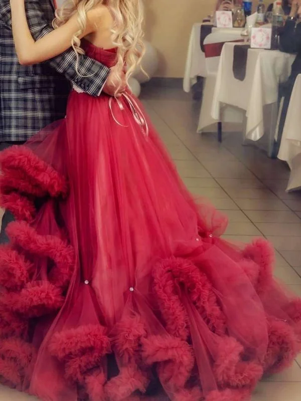 Rochie de seară S | Roz, Maxi, Cu umerii goi, Volane - Image 4