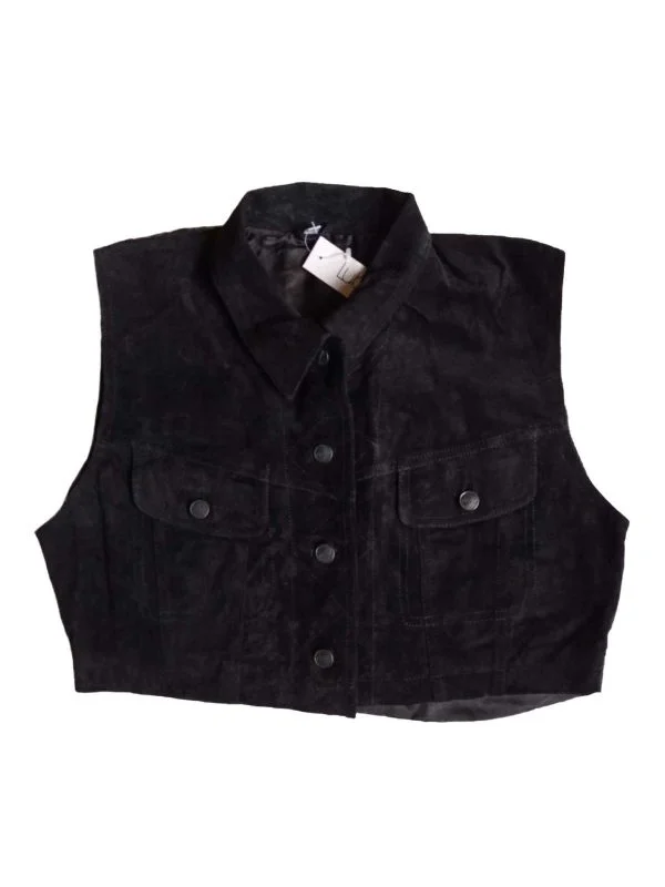 Vestă LUBELLO L | Negru, Fără glugă, Piele întoarsă Suede