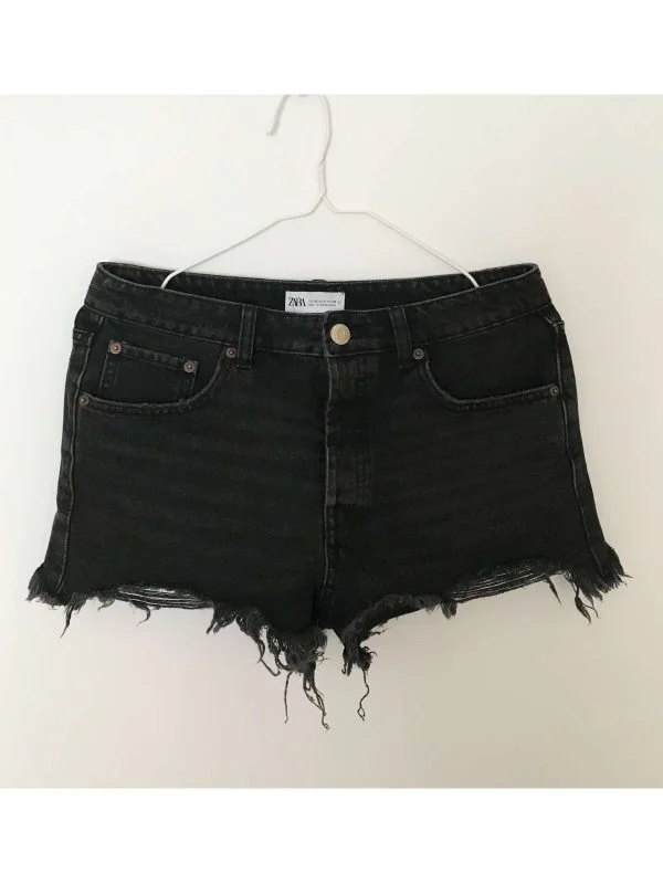 Blugi Zara M | Negru, Scurți, Bumbac - Image 4