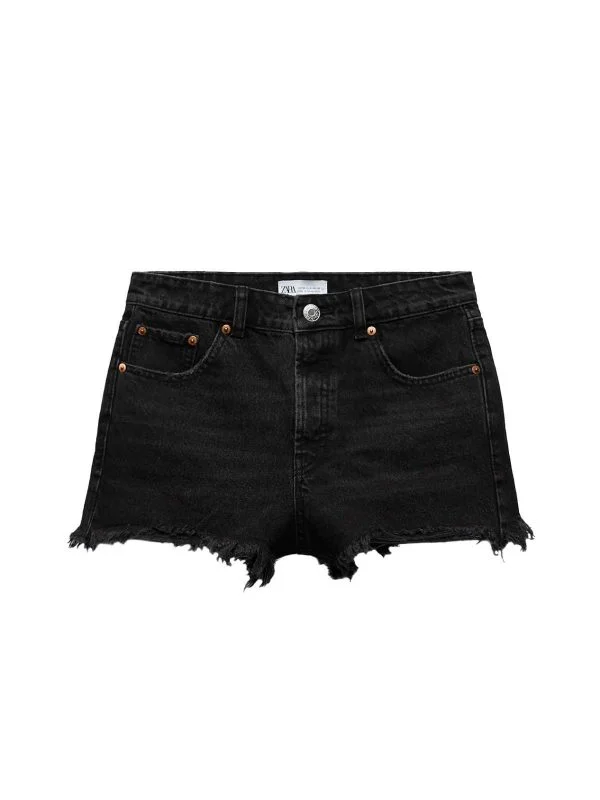Blugi Zara M | Negru, Scurți, Bumbac