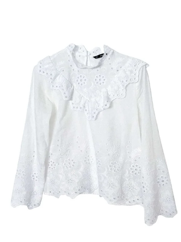 Top Zara M | Alb, Normal, Bumbac