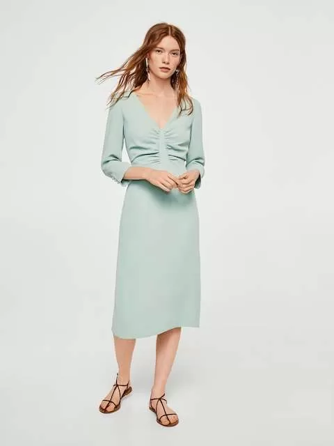 Rochie office Mango M | Verde mentă, Midi, Poliester - Image 3