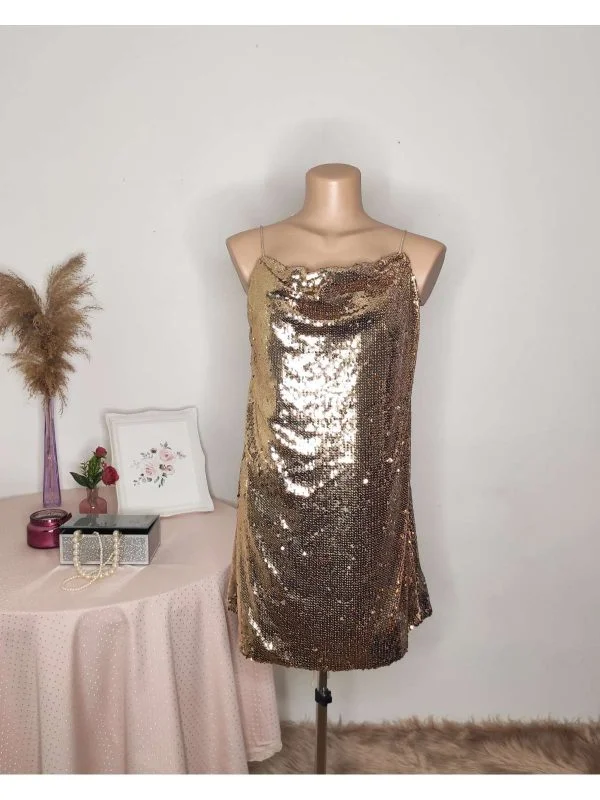Rochie de seară ASOS S | Auriu, Midi, Poliester - Image 5