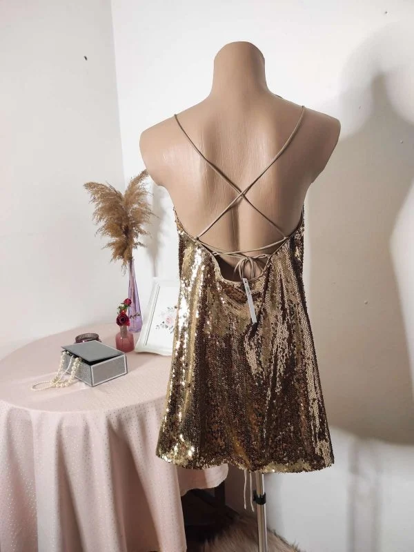 Rochie de seară ASOS S | Auriu, Midi, Poliester - Image 6