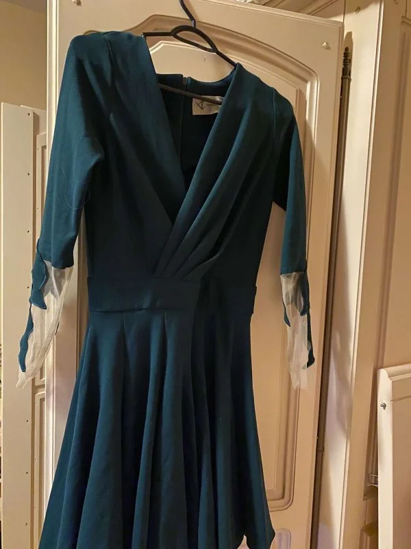 Rochie de seară ALINA CERNĂTESCU M | Verde, Midi, Raion - Image 4