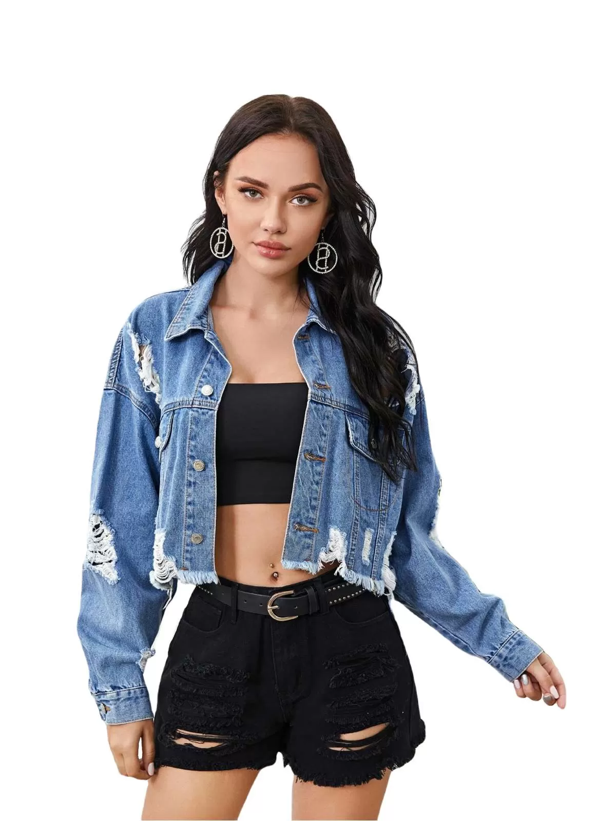 Geacă din denim Shein XXS | Albastru, Fără glugă, Denim
