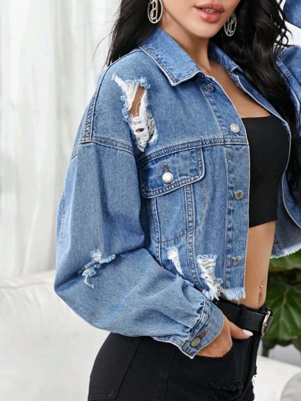 Geacă din denim Shein XXS | Albastru, Fără glugă, Denim - Image 4