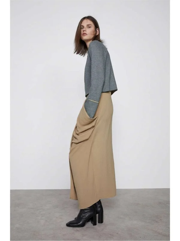 Fustă Zara L | Bej, Maxi, Poliester - Image 4