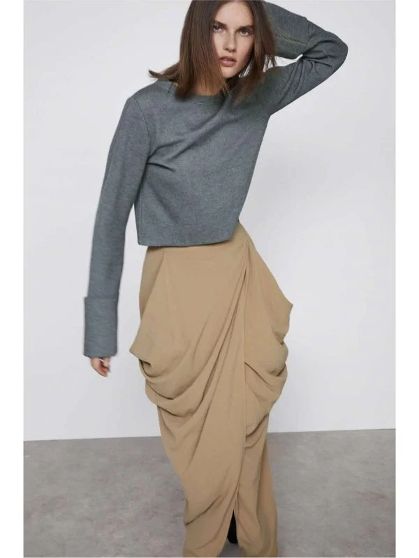 Fustă Zara L | Bej, Maxi, Poliester - Image 3