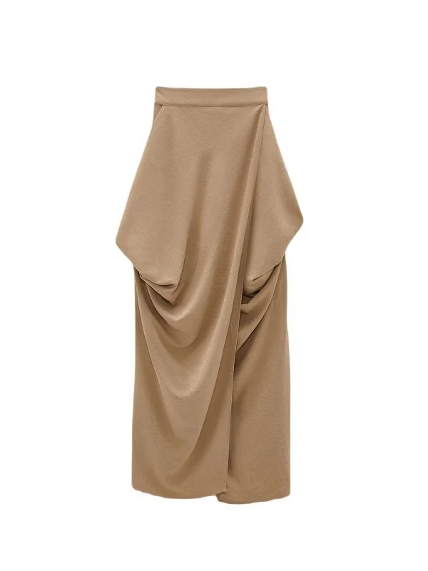 Fustă Zara L | Bej, Maxi, Poliester