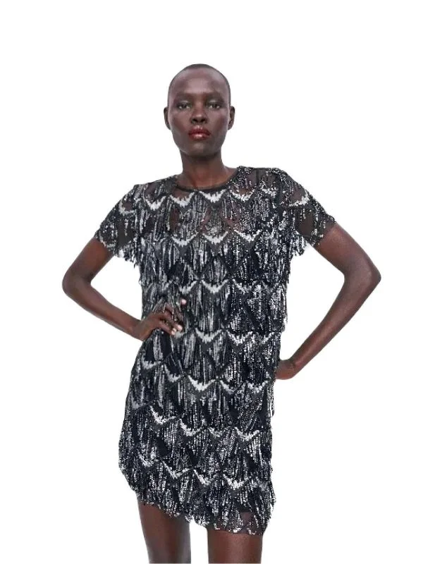Rochie de seară Zara EU 38 | Gri, Mini, Nailon
