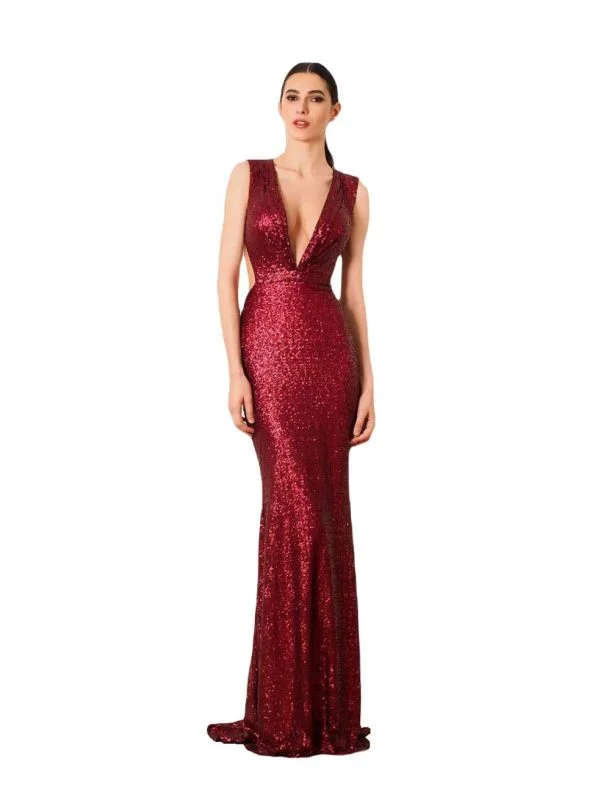 Rochie de seară CRISTALLINI XS | Burgundy, Maxi